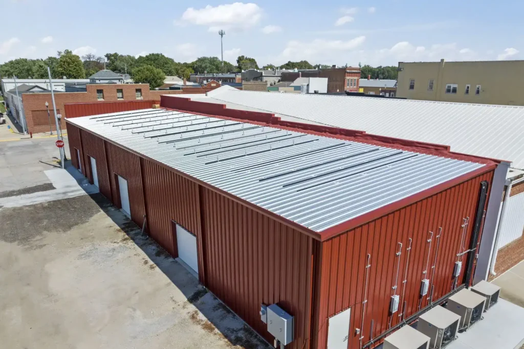 Red Metal Building With Corrugated Roof