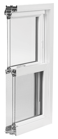 Picture Of Norandex Extreme 6000 Replacement Window Cut In Half To Show The Inner Workings Of The Window.