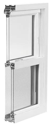 Picture Of Norandex Extreme 6000 Replacement Window Cut In Half To Show The Inner Workings Of The Window.