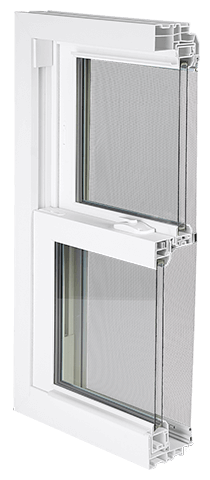 Picture Of Norandex Extreme 8000 Replacement Window Cut In Half To Show The Inner Workings Of The Window.